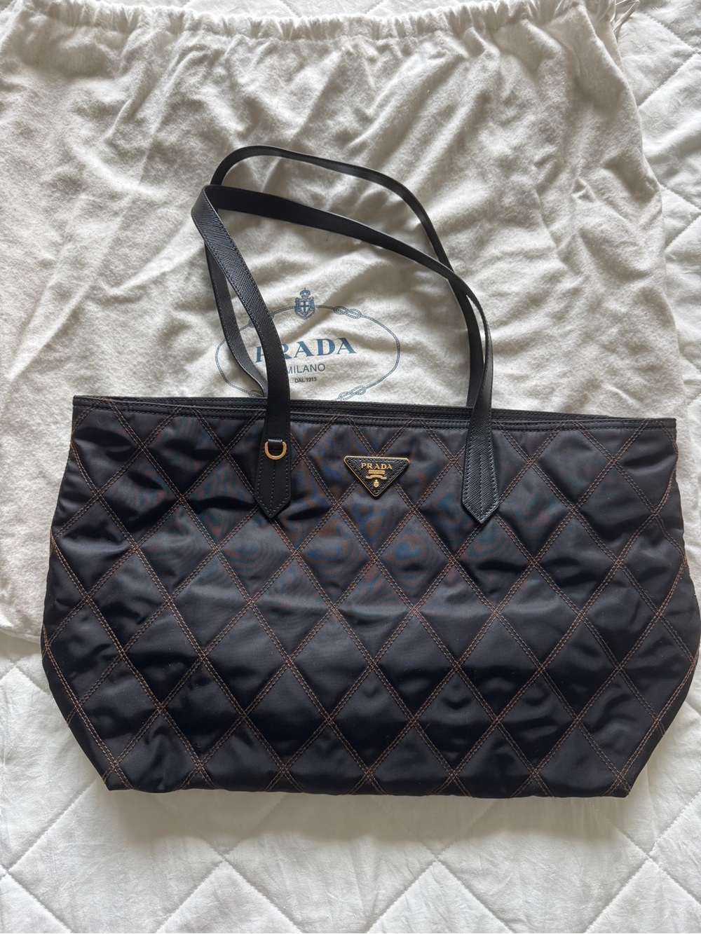 Prada Saffiano-Trimmed Tessuto Impunto Tote Bag